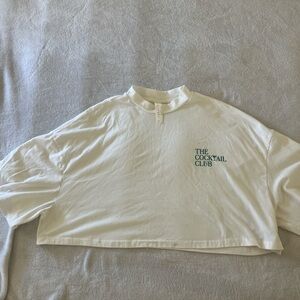 SHEIN White Crop Top with Green Print